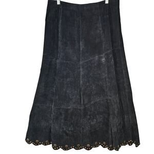 Montanaco black suede flared skirt scallop hem studs Western Large